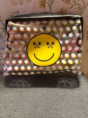 PINK Victoria’s Secret Clear Polka Dot Smiley Cosmetic Bag